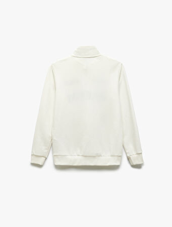 Yarım Fermuarlı İşlemeli Uzun Kollu Sweatshirt