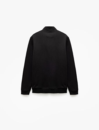 Yarım Fermuarlı İşlemeli Uzun Kollu Sweatshirt