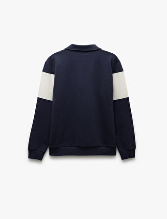 Pamuklu Renk Bloklu Uzun Kollu Yarım Fermuarlı Sweatshirt