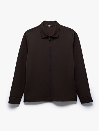 Uzun Kollu Pamuk Karışımlı Fermuarlı Sweatshirt