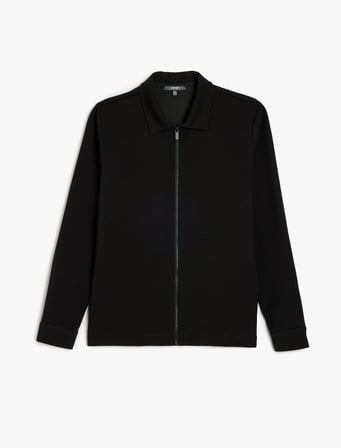 Uzun Kollu Pamuk Karışımlı Fermuarlı Sweatshirt