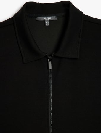 Uzun Kollu Pamuk Karışımlı Fermuarlı Sweatshirt