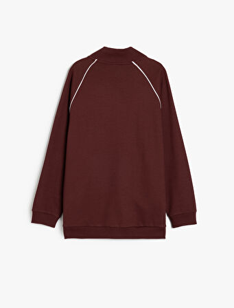 Uzun Kollu Pamuk Karışımlı Cep Detaylı Biyeli Fermuarlı Sweatshirt