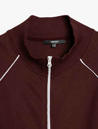 Uzun Kollu Pamuk Karışımlı Cep Detaylı Biyeli Fermuarlı Sweatshirt