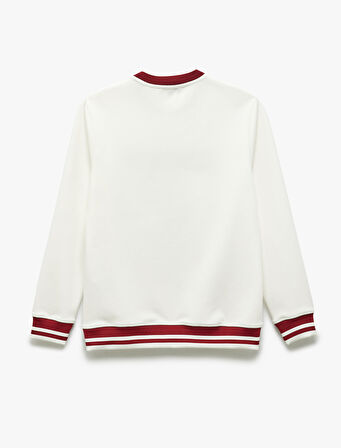 Bisiklet Yaka Pamuk Karışımlı Şerit Detaylı Slogan Baskılı Sweatshirt