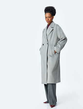 Cepli Düğmeli Kruvaze Uzun Oversize Kaban