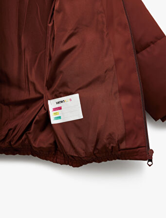 Fermuarlı Kapüşonlu Cep Detaylı Şişme Mont