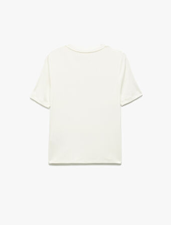 Bisiklet Yaka Kısa Kollu Viskon Taşlı Tişört