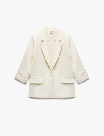 Modal Kumaş Karışımlı Uzun Kollu Cep Detaylı Kruvaze Blazer Ceket