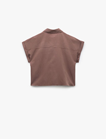 Tek Cep Detaylı Kısa Kollu Modal Kumaş Crop Gömlek