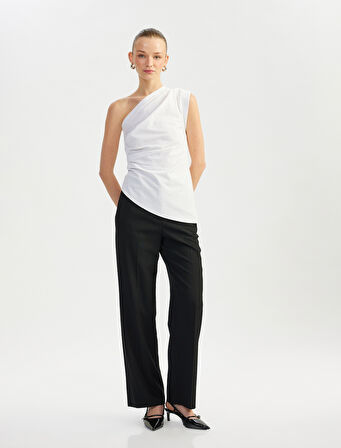 Pamuklu Drape Detaylı Asimetrik Tek Omuz Bluz