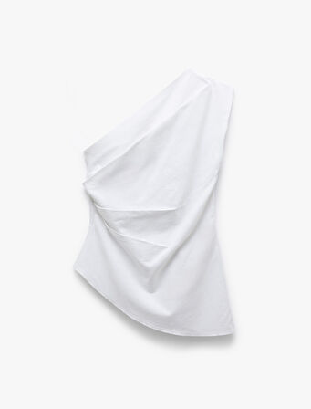Pamuklu Drape Detaylı Asimetrik Tek Omuz Bluz
