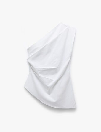 Pamuklu Drape Detaylı Asimetrik Tek Omuz Bluz