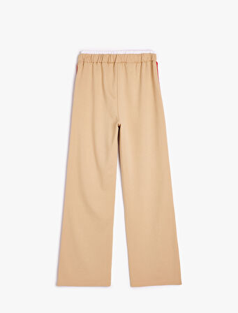 Viskon Karışımlı Şerit Detaylı Beli Lastikli Geniş Paça Pantolon