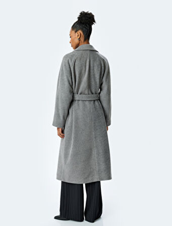 Cepli Kemerli Uzun Kollu Kruvaze Kaşe Kaban