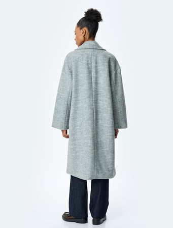 Cepli Düğmeli Kruvaze Oversize Kaşe Kaban