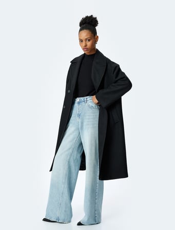 Cepli Düğmeli Kruvaze Oversize Kaşe Kaban