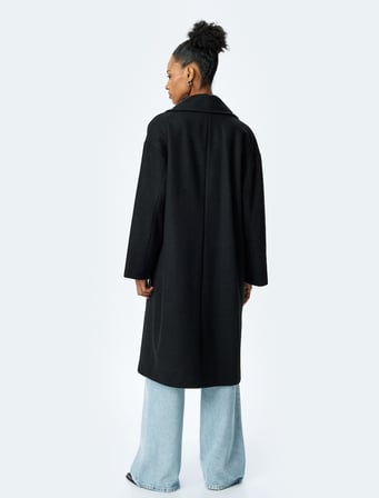 Cepli Düğmeli Kruvaze Oversize Kaşe Kaban