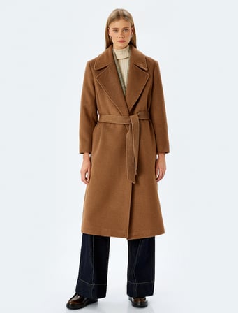 Kemerli Cepli Kruvaze Uzun Kaşe Kaban