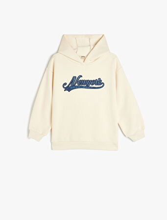 New York Nakış Detaylı Uzun Kollu Kapüşonlu Sweatshirt