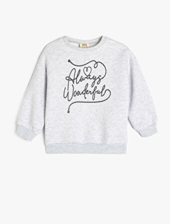Slogan Baskılı Bisiklet Yaka Uzun Kollu Sweatshirt