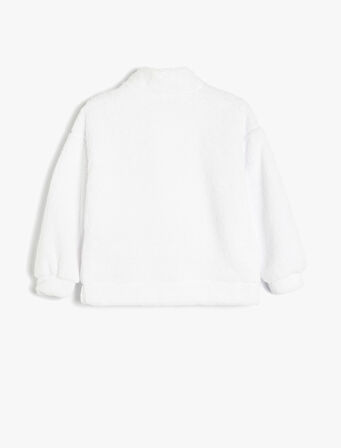 Dik Yaka Yarım Fermuarlı Uzun Kollu Peluş Sweatshirt