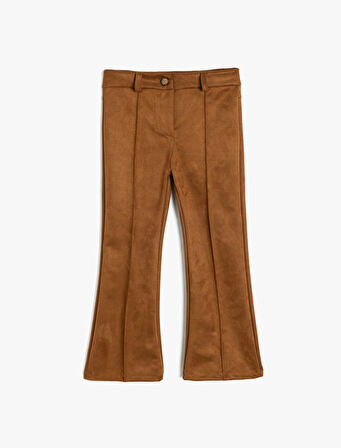 İspanyol Paça Fermuar Detaylı Suni Süet Pantolon