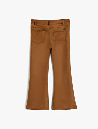 İspanyol Paça Fermuar Detaylı Suni Süet Pantolon