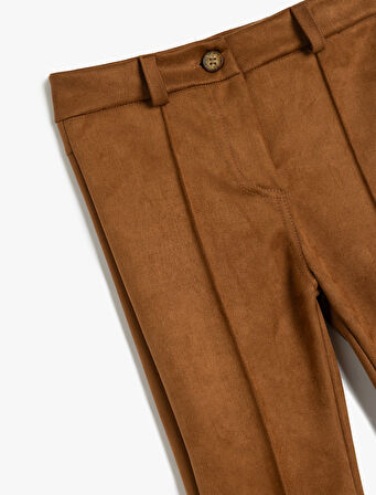 İspanyol Paça Fermuar Detaylı Suni Süet Pantolon