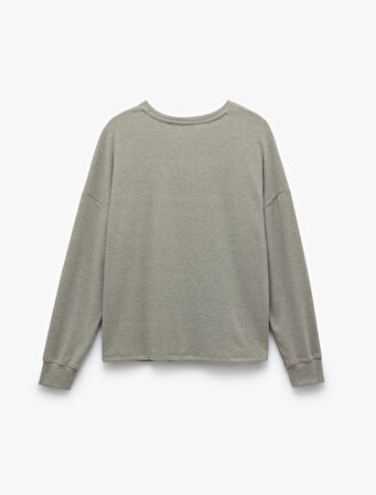 Yumuşak Dokulu Uzun Kollu Bisiklet Yaka Pijama Üstü