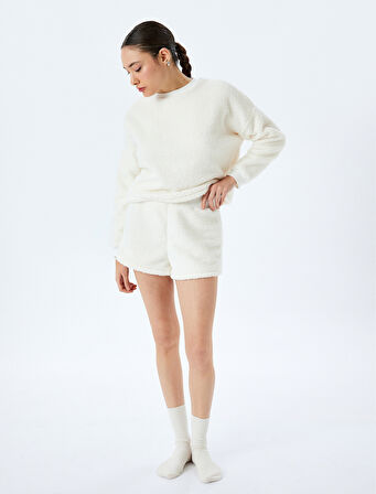 Beli Lastikli Peluş Mini Şort Pijama Altı