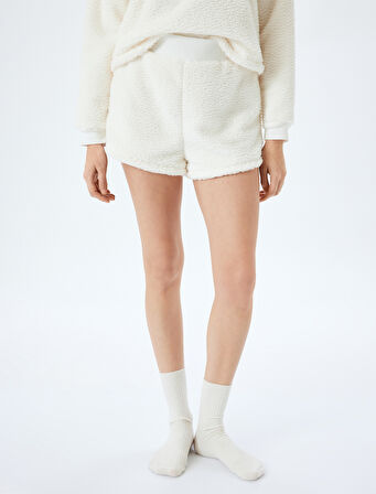 Beli Lastikli Peluş Mini Şort Pijama Altı