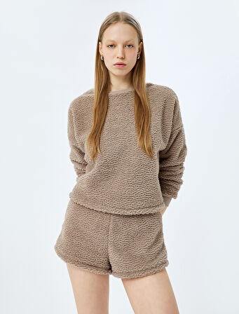 Beli Lastikli Peluş Mini Şort Pijama Altı