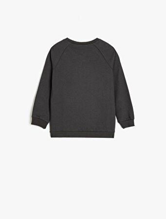 Ayıcık Baskılı Uzun Kollu Bisiklet Yaka Pamuklu Şardonlu Sweatshirt