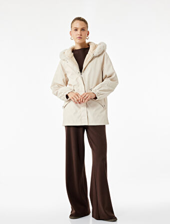 Polar Astarlı Cepli Çıkarılabilir Suni Kürk Aksesuar Detaylı Kapüşonlu Anorak Mont