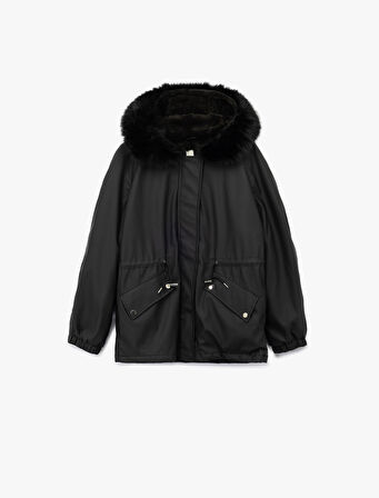 Polar Astarlı Cepli Çıkarılabilir Suni Kürk Aksesuar Detaylı Kapüşonlu Anorak Mont