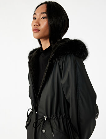 Polar Astarlı Cepli Çıkarılabilir Suni Kürk Aksesuar Detaylı Kapüşonlu Anorak Mont