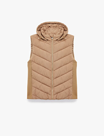 Rahat Kalıp Kolsuz Cepli Fermuarlı Kapüşonlu Şişme Yelek