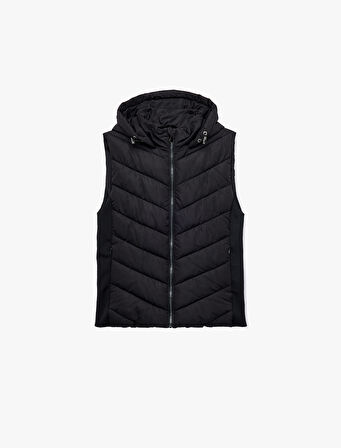 Rahat Kalıp Kolsuz Cepli Fermuarlı Kapüşonlu Şişme Yelek