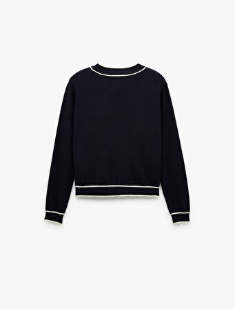 Uzun Kollu Cepli V Yaka Çizgili Triko Hırka