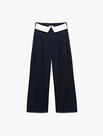 Yüksek Bel Viskon Karışımlı Kemer Detaylı Pantolon