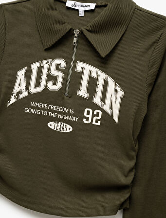 Kolej Baskılı Fermuar Detaylı Slim Fit Polo Yaka Tişört