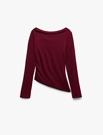 Viskon Asimetrik Uzun Kollu Slim Fit Degaje Yaka Tişört