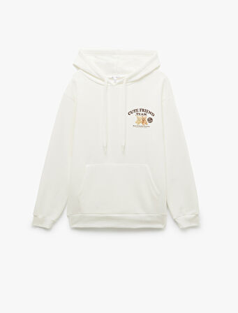 Kapüşonlu Kanguru Cepli Baskılı Oversize Sweatshirt