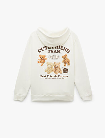 Kapüşonlu Kanguru Cepli Baskılı Oversize Sweatshirt
