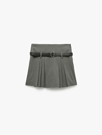 Kemerli Pileli Mini Şort Etek