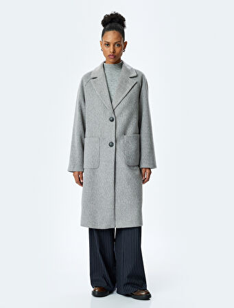 Cep Detaylı Kruvaze Yaka Uzun Kaban