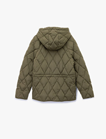 Beli Bağcıklı Uzun Kollu Cepli Su İtici Kapüşonlu Kapitone Şişme Mont