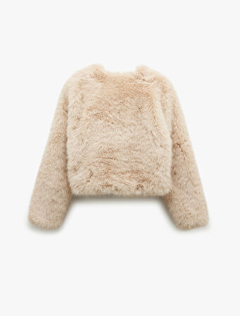 Koton X Melis Ağazat - Suni Kürk Mont Crop Uzun Kollu Bisiklet Yaka