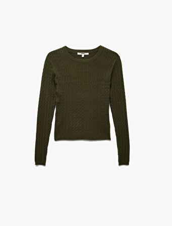 Uzun Kollu Bisiklet Yaka Saç Örgü Triko Kazak